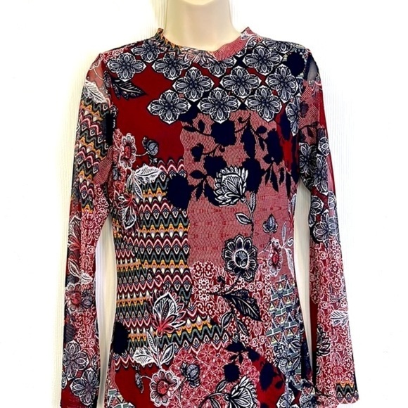 Enfocus Studio - Beautiful Printed Burgundy Floral Mesh Maxi Dress Size 8 - Picture 3 of 11